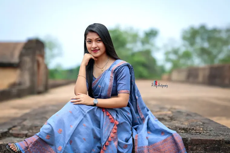 Blue saree portrait at the heritage ruins