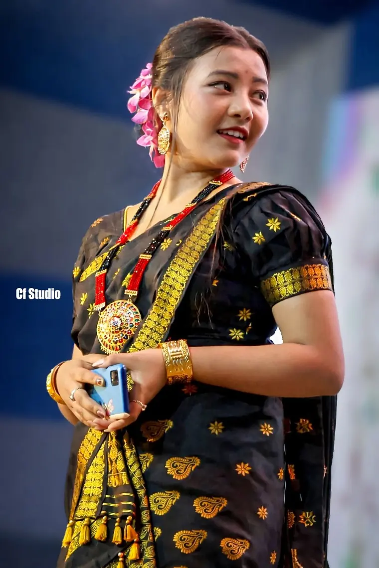 Bihu dancer in full traditional jewellery